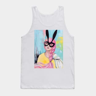 Woman in Mask. Pink and Black Tank Top